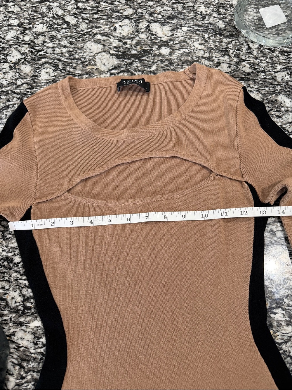 AKIRA Black Label Cutout Bodycon Mini Dress Tan Black Long Sleeve - Picture 6 of 7